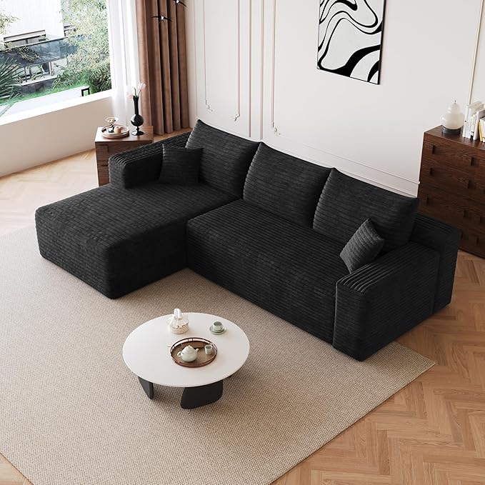 AUGOP 96" Sectional Couches for Living Room Modern Modular Sofa with L-Shape Couchs Upholstered Boneless Couch Deep Seat Sectional Couch with Chaise (Black, 96" Left Facing Chaise+2Seaters)