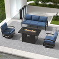 RTDTD Aluminum Outdoor Patio Furniture Set,4 Pieces 5 Seats Patio Conversation Sets with 45" Propane Fire Pit Table,Metal Patio Sectional Furniture Set with 2 Swivel Rocking Chairs,Navy Blue