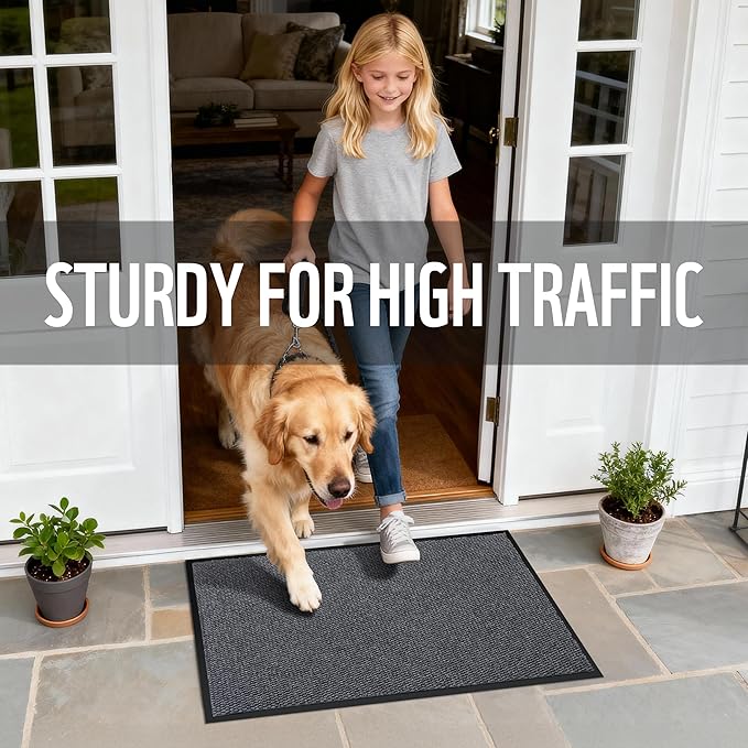 Yimobra Doormat Outdoor Indoor Entrance 47 x 32, All-Season All-Weather Front Door Mat, 100% Waterproof Welcome Matt for Floor Garage Outside Entry, Stain and Fade Resistant,Gray White