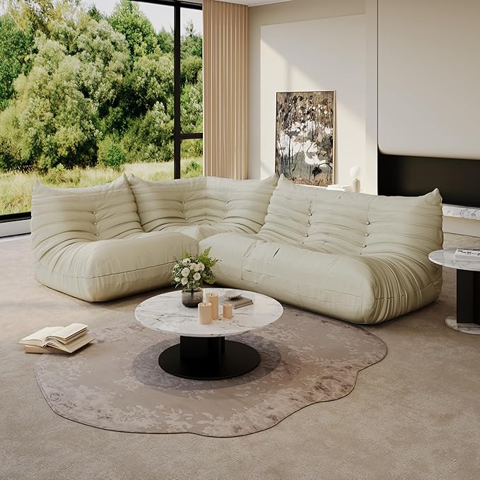 Bean Bag Chair Fireside Chair Lazy Floor Sofa, Faux Leather Giant Corner Bean Bag Sofa, High-Resilience Memory Foam Armless Foam Lounger Tatami Recliner Couch for Living Room Bedroom Dorm Office