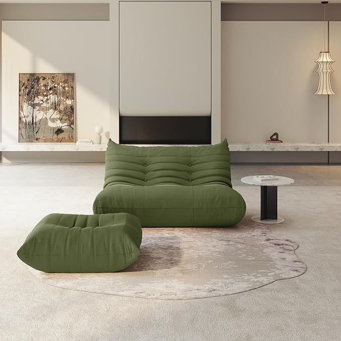Bean Bag Chair for Adults, Fireside Chair Lazy Floor Sofa, Modern Corduroy Fabric Caterpillar Sofa Couch, Armless Foam Lounger Tatami Recliner Bean Bag Couch for Living Room Bedroom Dorm Office
