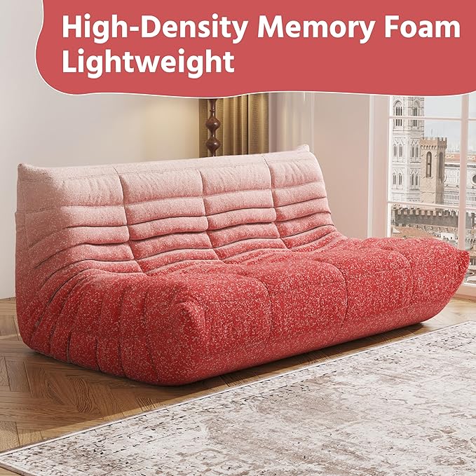 Bean Bag Chair, Fireside Chair, Large Bean Bag Chair for Adults, Bean Bag Chairs for Teens with High-Resilience Foam, Non-Slip Base Floor Lounge Sofa,Living Room (Gradient White-Pink, 3-Seater)