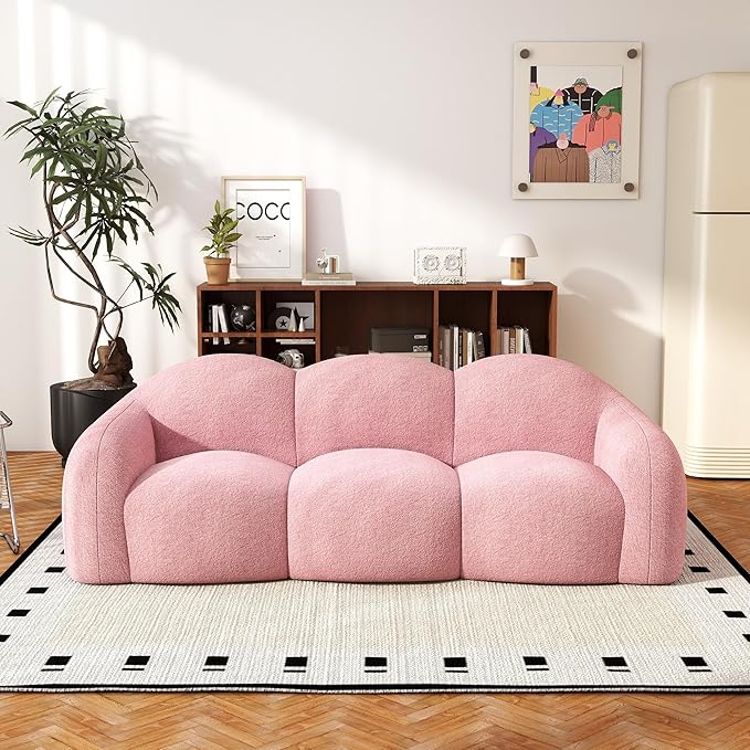 JACH Small Minimalist Sofa for Apartment, Modern Comfy Upholstered Sofas, Boneless Leisure Couches, 3-Seater Cloud Couch for Living Room Bedroom, Small Space (Pink, No Assembly Required)
