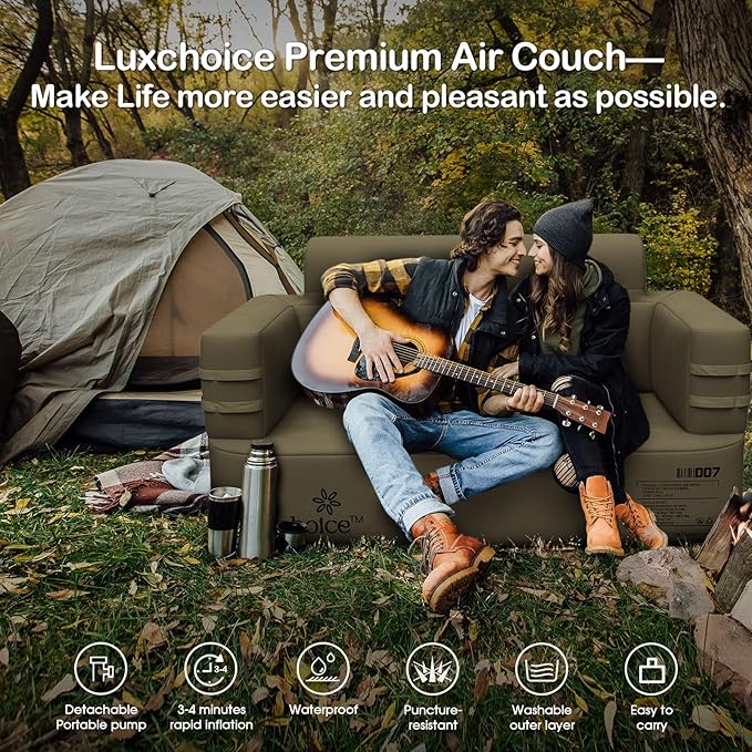 Luxchoice Inflatable Couch Multifunctional Durable Inflatable Sofa with Built in Pump Inflatable Furniture Portable Blow Up Couch for Camping Backyard Outdoor Glamping Inflatable Chair Movie Loveseat | Easy Inflation, Waterproof, Puncture Resistant, He...