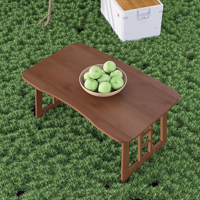 Japanese Floor Table Bamboo Folding Table,Portable Collapsible Tatami Tea Table, No Assembly Foldable Low Table for Sitting on The Floor, Easy Storage (Brown)