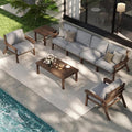 Patio Kingdom 7 Piece Patio Furniture Set, HDPE Outdoor Sectional with Gray Washable Thick Cushions, Coffee Table & Side Table, Patio Conversation Sets for Lawn, Garden, Porch, Balcony (Brown Frame)