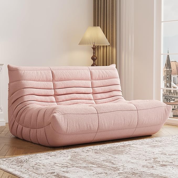 Bean Bag Chair, Fireside Chair, Large Bean Bag Chair for Adults, Bean Bag Chairs for Teens with High-Resilience Foam, Non-Slip Base Floor Lounge Sofa,Living Room (Pink, Loveseat)