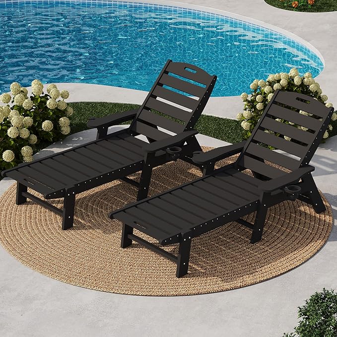 GarveeLife Outdoor HDPE Chaise Lounge, Oversize HDPE 5-Position Pool Lounge Chairs, Pool Lounges Chairs