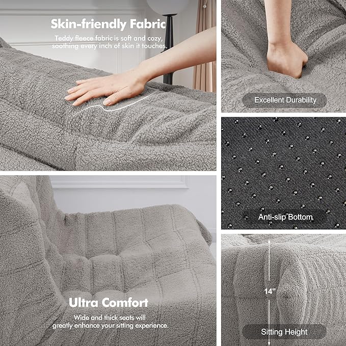 Bean Bag Loveseat Chair Big Sofa Beanbag Chair for Adults Fireside Chair Bean Bag Lounger with Memory Foam Filled for Home,Apartment or Gaming Venue（LGY Teddy）