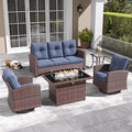 LayinSun 5 Pieces Patio Furniture Set with Swivel Chairs, Rattan Wicker Rocking Glide Chairs with 44" Propane Gas Fire Pit Table Conversation Set