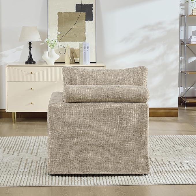KEIKI 60" Chaise Lounge Chair Indoor, Modern Deep Seat Sofa Bed, Corduroy Couch with Cushions, Single Sleeper Chair for Living Room, Bedroom, Apartments, Taupe (Right Side)