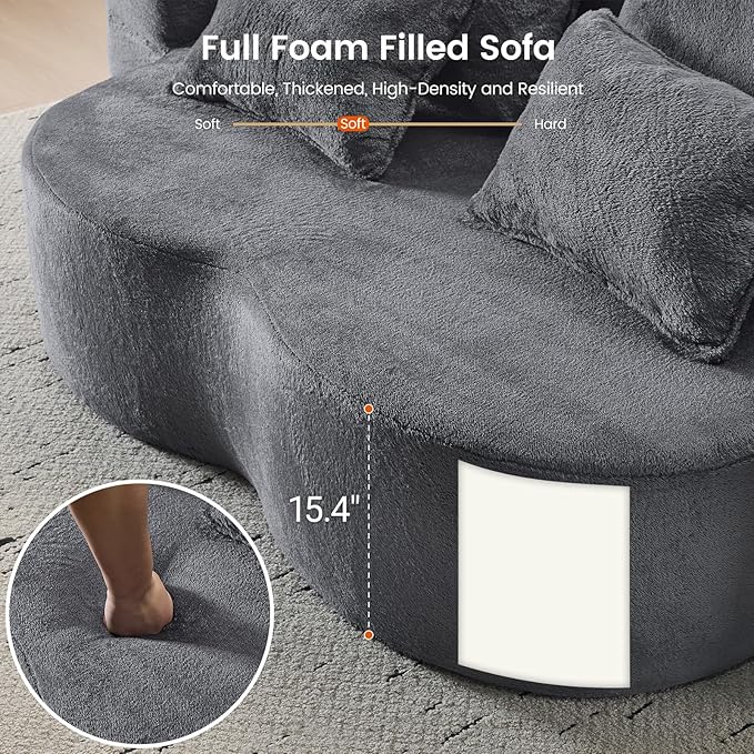 Orynveela Convertible Folding Sofa Bed, 78” Full Size Floor Sleeper Couch, Chenille Full Foam Futon Loveseat for Living Room Bedroom, No Assembly Required (Grey)