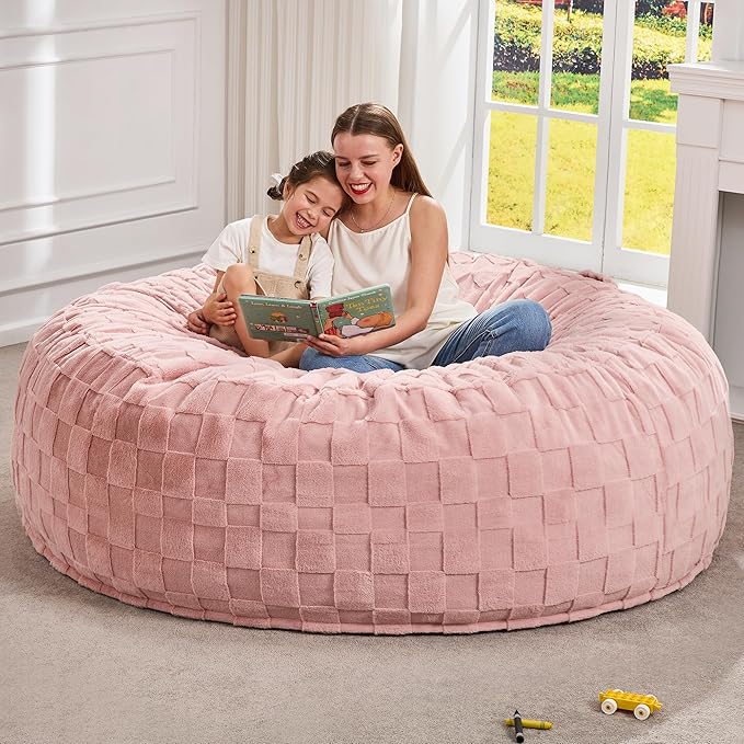 Hobestluk Bean Bag Chairs Beanbag Chair with Filler Adult Bean Bags with Fluffy Cover, Giant Bean Bag Chairs for Aduts for Living Room, Bedroom (Pink, 6FT - 70" x 70" x 15")