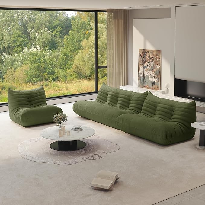 Bean Bag Chair for Adults, Fireside Chair Lazy Floor Sofa, Modern Corduroy Fabric Caterpillar Sofa Couch, Armless Foam Lounger Tatami Recliner Bean Bag Couch for Living Room Bedroom Dorm Office