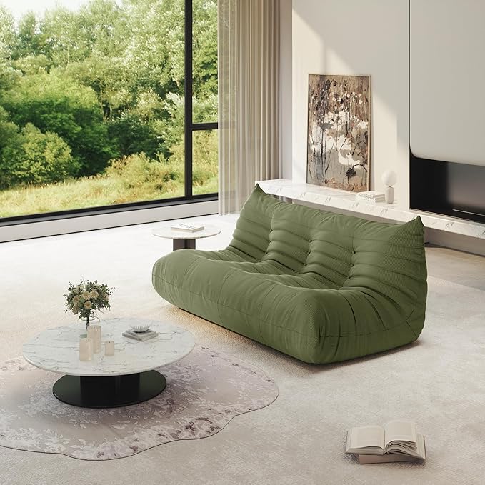 Bean Bag Chair for Adults, Fireside Chair Lazy Floor Sofa, Modern Corduroy Fabric Caterpillar Sofa Couch, Armless Foam Lounger Tatami Recliner Bean Bag Couch for Living Room Bedroom Dorm Office