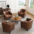 DREAMSIDEA Accent Barrel Chair, Upholstered Faux Leather Club Chair with Nailed Trim, Comfy Reading Armchair for Living Room Bedroom Reception Room Office (Brown, Set of 4)