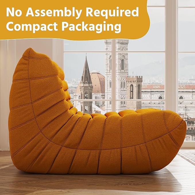 Bean Bag Chair, Fireside Chair, Large Bean Bag Chair for Adults, Bean Bag Chairs for Teens with High-Resilience Foam, Non-Slip Base Floor Lounge Sofa,Living Room (Yellow, Single)