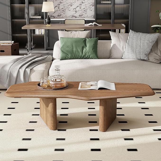 Modern Coffee Table, Small Coffee Tables for Living Room Wood Top Wooden Center Wooden Table Farmhouse Mid-Century Unique Easy Assembly for Living Room & Bedroom,Office, 47.2" W x13.8 H
