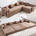 106" Oversized Convertible Sleeper Sofa Bed, Corduroy L Shape Sectional Couch, Folding Sofa Bed with Side Pocket, Modern Cloud Floor Mattress Couch, Modular Sofa for Living Room, Brown