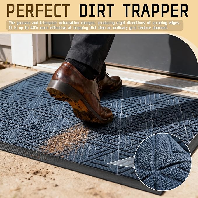 Yimobra Outdoor Mats for Front Door 29.5x17, Stops Mud & Dirt at Entrance, Fits Garage & Patio, All-Weather Waterproof Non Slip Outdoor Indoor Welcome Mat, Blue