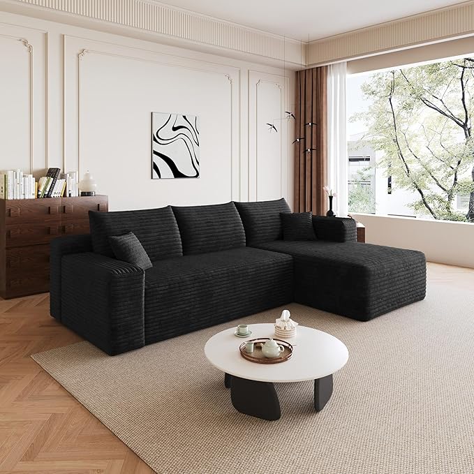 AUGOP 96" Sectional Couches for Living Room Modern Modular Sofa with L-Shape Couchs Upholstered Boneless Couch Deep Seat Sectional Couch with Chaise (Black, 96" Right Facing Chaise+2Seaters)