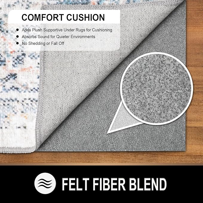 TREETONE 2’ x 8' - 1/8" Thick Felt and Rubber Rug Pad Gripper for Hardwood Floors, Non Slip Cushion Rug Pads for Area Rugs and Tile Floor Protection, Under Carpet Anti Skid Mat