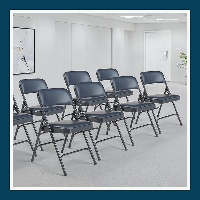 OEF Furnishings OEF1200 Series Premium Heavy Duty Vinyl Padded Folding Chairs, Commercial Grade 500 lb Capacity (4-Pack, Midnight Blue)