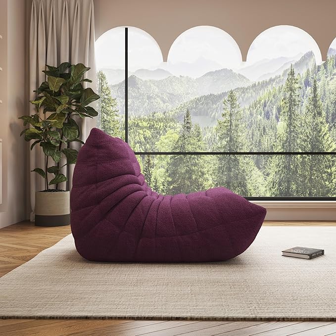 Bean Bag Chair, Oversized Bean Bag Chair for living Room, Fireside Chair for adults with Memory Foam Filled, Big Accent Sofa Lounge Floor Sofa for Gaming, Reading, Relax, No Assembly Required (Purple)