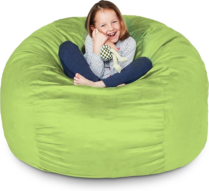 Lumaland Luxurious 3ft Medium Bean Bag Chair with Microsuede Cover - Soft, Foam Filling, Washable Bean Bag Sofa for Adults, Teenagers, Kids, Pets - Sack Chair for Living Room, Bedroom - Light Green