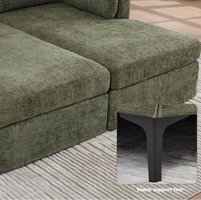 Arouseden Green Chaise Lounge Chair,63" Comfy Loveseat Sofa with Cylindrical Headrest for Neck Support,Chenille Chaise Lounge Indoor,Recliner Chair Oversized with Armrests and Throw Pillows