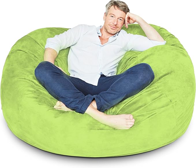 Lumaland Luxurious 5ft Large Bean Bag Chair with Microsuede Cover - Ultra Soft, Foam Filling, Washable Bean Bag Sofa for Kids, Teenagers, Adults - Sack Chair for Dorm, Family Room - Light Green