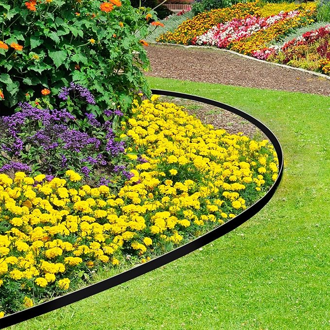 Hemikaki 1.5 Inch Garden Edging Border 100FT, Plastic Edging for Landscaping with 120pcs Spikes