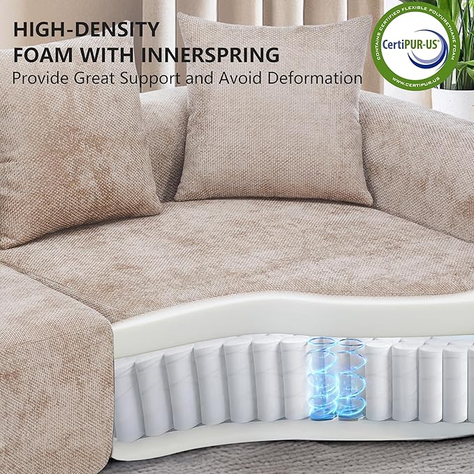 109” Curved Sectional Sofa, Chenille Fabric Modular Cloud Couch, No Assembly Required Half Moon Couch with Deep Seat, 4 Pillows for Living Room, Apartment, Bedroom