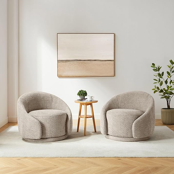 VANOMi 360 Degree Swivel Barrel Chair, Modern Living Room Chairs with Armrest Cozy Reading Chair for Adults, Small Space, Living Room, Camel