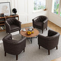 DREAMSIDEA Accent Chair, Upholstered Faux Leather Barrel Chair with Nailed Trim, Comfy Club Armchair for Reading Living Room Bedroom Waiting Room (Chocolate, Set of 4)