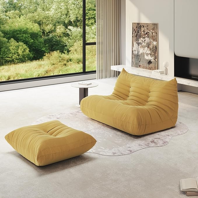Bean Bag Chair for Adults, Fireside Chair Lazy Floor Sofa, Modern Corduroy Fabric Caterpillar Sofa Couch, Armless Foam Lounger Tatami Recliner Bean Bag Couch for Living Room Bedroom Dorm Office