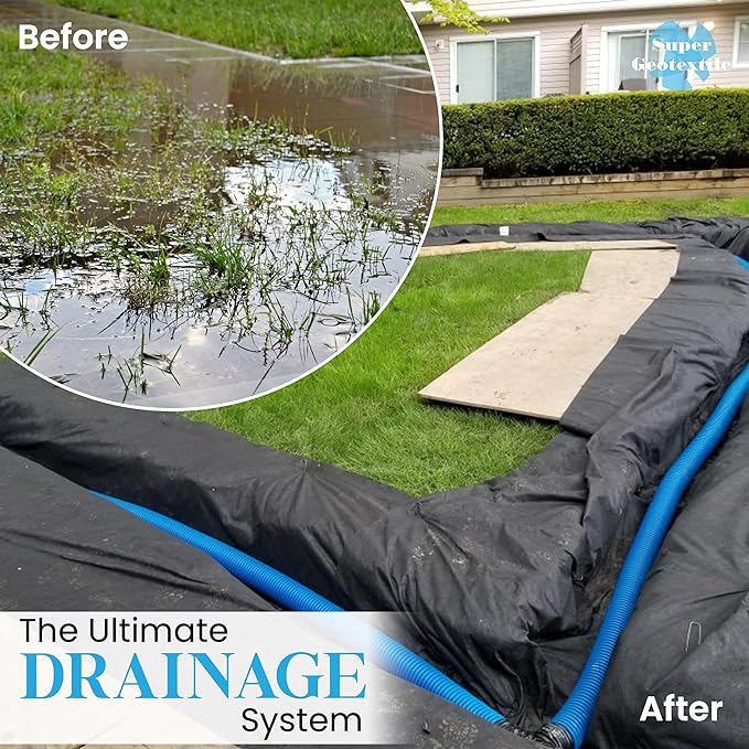 Super Geotextile 4, 6, 8 oz Non Woven Fabric for Landscaping, French Drains, Underlayment, Erosion Control, Construction Projects - 6 oz (3X50)