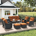 LayinSun 9 Piece Wicker Outdoor Furniture Set with 6-inch Comfy Cushions, High Back Patio Furniture Set with Swivel Rocking Chairs and Side Table