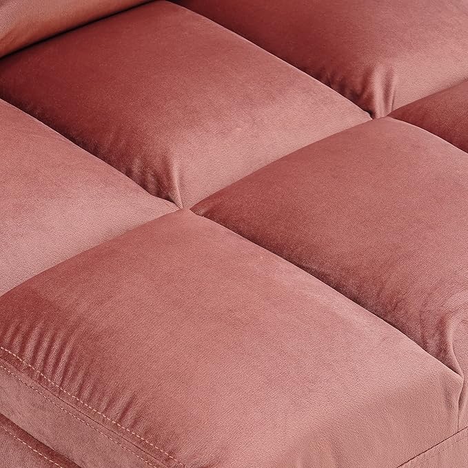 MCombo Velvet Accent Chair with Ottoman Set, Modern Armless Chair for Living Room, Bedroom, Small Space 0014 (Velvet, Pink)