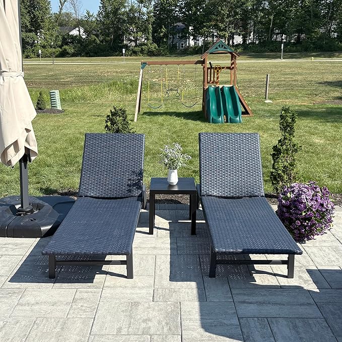 PURPLE LEAF Patio Chaise Lounge Chairs Outdoor Set of 2, Wicker Pool Lounge Chairs for Outside with Adjustable Backrest, Aluminum Sunbathing Lounger for Patio, Poolside, Garden, Navy Blue