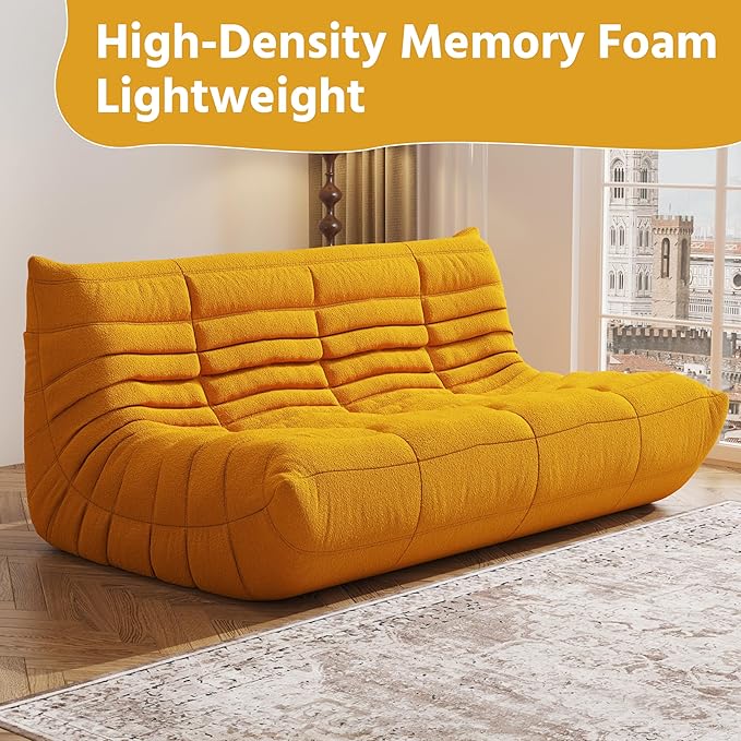 Bean Bag Chair, Fireside Chair, Large Bean Bag Chair for Adults, Bean Bag Chairs for Teens with High-Resilience Foam, Non-Slip Base Floor Lounge Sofa,Living Room (Yellow, 3-Seater)