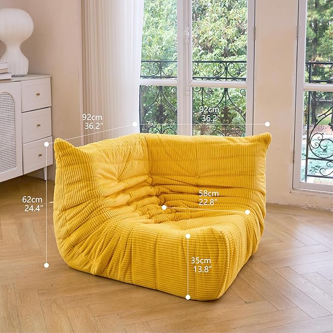 N&V Fireside Corner Chair, Mid Century Armless Floor Sofa, Soft Premium Corduroy Floor Lounge Chair, Foam Sofa Accent Chair for Living Room Bedroom and Office (Tuscany)