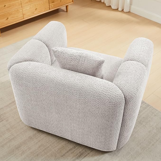 VANOMi Living Room Furniture Sets Include 95" Sofa & 42" Armchairs, Boucle Upholstered Oversized Couch with Pillows, Living Room Furniture Set for Bedroom Apartment (Light Khaki, 1 Sofa+1 Chair)