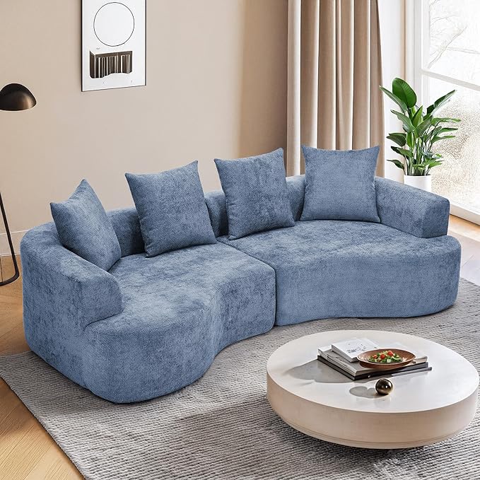 109” Curved Sectional Sofa, Chenille Fabric Modular Cloud Couch, No Assembly Required Half Moon Couch with Deep Seat, 4 Pillows for Living Room, Apartment, Bedroom