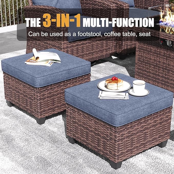 LayinSun 9 Pieces Patio Furniture Set with Swivel Chairs, Rattan Wicker Rocking Glide Chairs with Coffee Table Conversation Set