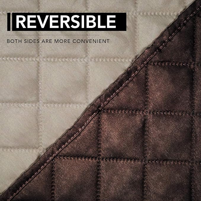 Easy-Going Oversized Recliner Cover Reversible Couch Cover Sofa Cover for Living Room Water Resistant Furniture Protector with Elastic Straps for Pets ('Large Recliner 27-29 in, Chocolate/Beige)