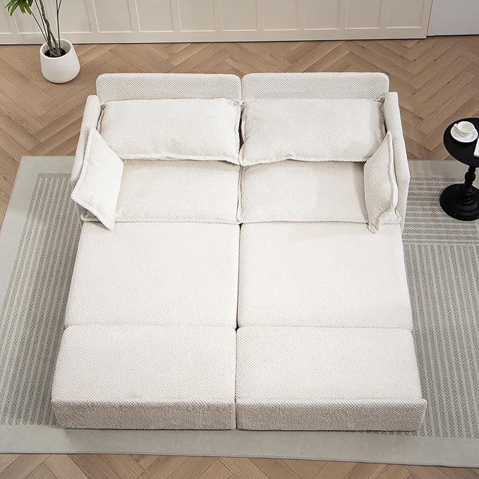 GRAINLLE King Size Pull Out Couch,3-in-1 Corduroy Sleeper Sofa with Pull Out Sofa Bed,USB & Side Storage,Convertible Loveseat Sleeper Couch for Living Room, Bedroom, pet-Friendly(Beige, 73.6'')