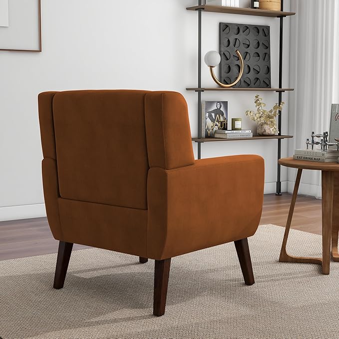 DREAMSIDEA Accent Chair, Modern Velvet Arm Chair for Living Room, Bedroom, Comfy High-Resilient Sponge Reading Chair for Small Spaces-Velvet Orange, Set of 1