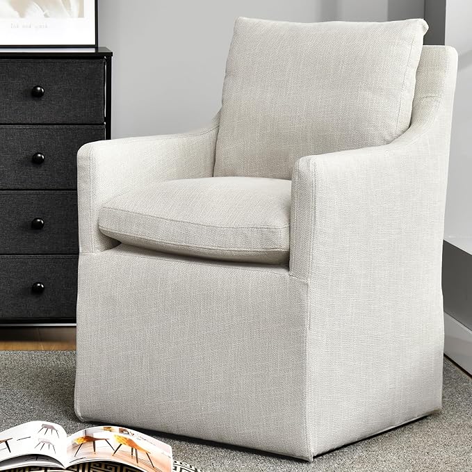 DUHOME Upholstered Dining Chair,Linen Accent Chair for Living Room,Single Sofa with 4 Casters,Upholstered Armchair for Bedroom Reading Waiting Kitchen Dining Room