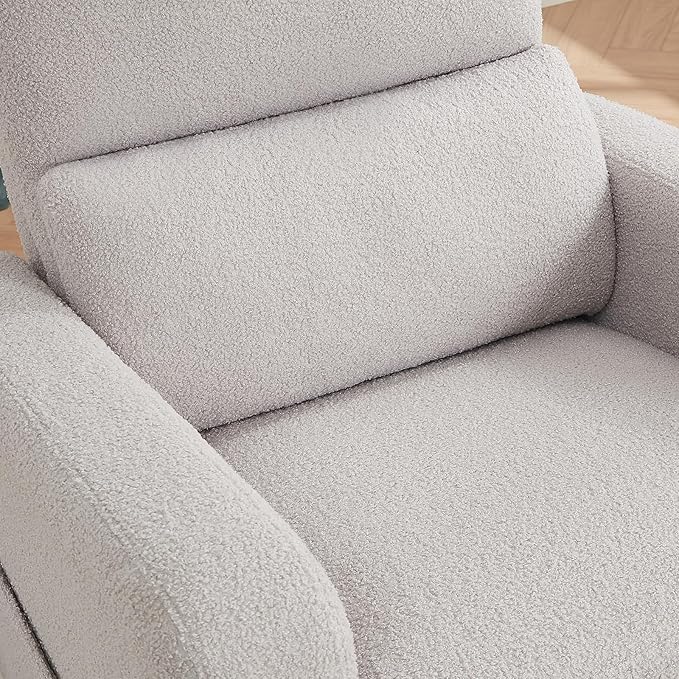 AEMEIOS Swivel Rocker Recliner, Oversized Teddy Manual Nursery Glider Rocking Recliner with Removable Cushion, Upholstered Boucle Swivel Reclining Chair for Nursery Living Room Bedroom, Teddy Gray